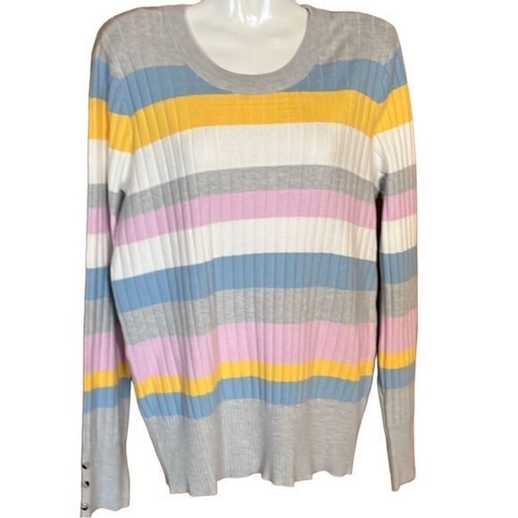 EVOLUTION BY CYRUS Sweater XL Pastel Stripes Feminine Spring‎ Lightweight NWT - Picture 1 of 7